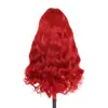 Peluca larga, ondulada, de encaje frontal rojo con aspecto natural, de raya libre, acabado mate y fibras sintéticas de alta temperatura