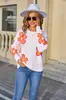 Amazon Europeu e Americano Novo Suéter Solto Jacquard Floral Feminino Moderno Color-Block Gola Redonda Ins Top de Tricô
