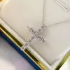 Colar Cruz de Diamante Moda Prata S925 Pingente Cruz de Diamante Sintético Colar Simples de Corrente para Clavícula Feminino