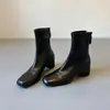 Botines elásticos de textura marrón para mujer, nueva colección otoño/invierno 2026, punta cuadrada, ajuste ceñido, con cremallera trasera