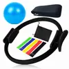 Anillo de fitness para yoga de nueve piezas, anillo elástico de TPE de 25 cm, pelota de yoga, banda elástica, anillo de Pilates, caja de color, bolsa