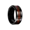 Joias Populares Europeias e Americanas Anel Simples de Aço de Tungstênio Preto Galvanizado a Ouro Tungstênio com Inlay de Madeira Joias de Tungstênio Masculinas