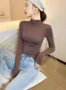 Camisa Base Gola Meia-alta Modal Feminina para Interior Primavera Outono Inverno 2025 Nova Elegante Fashion Preta