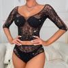 Ropa de red con taladro caliente transfronteriza, divertido traje de malla, sexy hueco, tentación, mono de seda negra [20 patrones opcionales]]