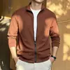 Sudadera con cremallera al por mayor transfronteriza para hombre, nueva chaqueta casual de primavera y otoño con cuello alto, holgada, de color liso, cálida, de manga larga para hombre