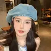 Boina de mezclilla lavada y desgastada para mujer, estilo vintage coreano, para circunferencia de cabeza grande, hace que la cara se vea más pequeña, sombrero octagonal de artista, moderno