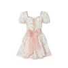 Vestido de Princesa Coreano de Verano Estilo Dulce Puro Chica Picante Tirantes en la Espalda Lazo Cintura Alta Adelgazante Cuello Cuadrado Mangas Abullonadas para Mujer