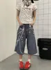 Comércio Exterior Transfronteiriço Marca Americana de Moda Tendência Shorts Jeans Cropped com Estampa de Corrente Colorida Calças Largas Casuais Masculinas