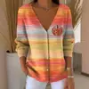 Sudadera con Botones de Cuello en V de Nuevo Estilo Transfronteriza de Manga Larga Otoño e Invierno Moda Impresa en 3D y Personalizada Chaqueta Suelta para Mujer