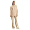 Conjunto de Suéter de Punto de Color Sólido con Cuello Alto y Abertura para Mujer, Estilo Europeo y Americano, Moda Casual Perezosa Otoño e Invierno 2025