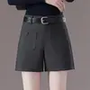 Pantalones cortos de traje minimalistas grises para mujer, nueva colección primavera/otoño 2026, de cintura alta, corte holgado, adelgazantes, de pierna ancha, línea A, bootcut