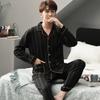 Fábrica de Origem Algodão Penteado Primavera e Outono Cardigã de Manga Longa Gola Lapela Pijama Masculino Tamanho Plus Pode Ser Usado Fora de Casa Roupas