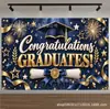 Tecido de Fundo para Formatura Azul Escuro e Dourado Parabéns aos Formandos Chapéu de Bacharel Banner de Formatura