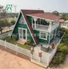 Casa de madeira triangular ao ar livre, casa de madeira pré-fabricada em A, cabine de férias triangular de aço leve para camping em área cênica