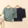 Pijama de Modal para Mulheres, Conjunto de Shorts de Manga Curta Fino para o Verão, Estampa de Estrelas, Bordas com Babados, Solto e Fresco para Usar em Casa
