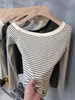 Top Rayado Asimétrico de Alta Gama para Mujer, Nueva Camiseta de Moda Ajustada de un Solo Hombro para Primavera y Otoño
