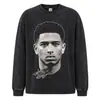 Cristiano Ronaldo Estrella de Fútbol Otoño/Invierno Nuevo Manga Larga Estilo Americano Lavado Vintage Peso Pesado Unisex Cuello Pequeño Holgado Hombro Caído Transfronterizo