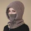 Gorro, Bufanda y Mascarilla Todo en Uno para Mujer, Forrado de Felpa, Cálido, Cortavientos, Gorro de Lana Tejido para Ciclismo de Invierno