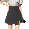 Falda de traje gris para mujer 2026 nuevo estilo, abertura, línea A, ajustada, corta, estilo elegante de cintura alta para petite, primavera y otoño