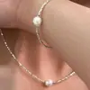 Collar de plata de lujo ligero para mujer, nicho francés, diseño de alta calidad, cadena para la clavícula de perla sintética, cadena simple de celebridad de internet