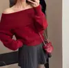 Novo Suéter de Malha Elegante Versátil Ombro a Ombro Estilo Coreano Outono/Inverno para Mulheres, Pulôver Lantejoula Soltinho Emagrecedor