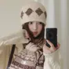 Gorro de Punto con Diamantes en Bloques de Color Fair Isle para Mujer 2026 Otoño Gorro Cálido para el Frío Hace que la Cara Parezca Más Pequeña Gorro Holgado de Lana Gorro