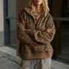 Otoño 2026 Nuevo Ropa para Mujer de Comercio Electrónico Transfronterizo Europeo y Americano Sudadera con Capucha Retro Versátil Estampado de Leopardo Manga Larga Media Cremallera