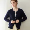 Nuevos tops de punto para mujer de otoño e invierno, cárdigan abotonado, cuello redondo, suéter de punto de cachemira pura, abrigo holgado y cálido, cachemira de cabra