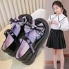 Sapatos de Couro Kuromi para Meninas Primavera e Outono 2026 Novos Sapatos de Princesa para Crianças Preto Sola Macia Sapatilhas com Laço