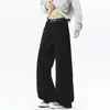 Calças de perna reta, perna larga, caimento solto, calças casuais de perna reta estilo americano para homens, calças de workwear lavadas de verão, cinza