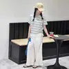 Traje de Manga Corta para Niñas, Ropa Nueva de Verano, Camiseta a Rayas para Niños Mayores, Elegante Conjunto Deportivo Casual de Dos Piezas para Verano para Niñas