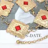 Estilo Étnico Geométrico de Lujo Ligero Vintage Cadena de Cintura con Rombos Rojos Incrustados con Pedrería Vestido Chaqueta Ropa Versátil para Mujer