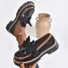 Sapatos Pequenos de Couro Versáteis Sapatos Mocassins Laço Solado Grosso JK Venda Quente Transfronteiriça Europeia e Americana Brilhante Comércio Exterior Atacado Transfronteiriço Tamanho Plus