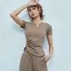Top de Yoga para Mujer Verano Pequeño Cuello en V Secado Rápido Camiseta Ropa Ajustada Deporte Fitness Japonés Manga Corta Entrenamiento Ropa de Yoga