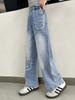 Calças Jeans Wide Leg para Meninas Primavera e Outono 2025 Novo Estilo para Crianças Maiores, Calças Casuais Retas de Outono, Calças Infantis Estilo Coreano