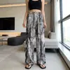 Calça de Seda Gelada de Perna Larga para Mulheres, Cintura Alta, Perna Reta Solta, Anti-Mosquito, Calça Longa Casual, Direto da Fábrica
