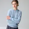 Suéter de malha com capuz 100% caxemira pura para mulheres, novo estilo outono e inverno, corte solto, pulôver versátil e quente