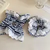 Miu Estilo Preppy Cuadros Azules Encaje Plisado Encaje Cintura Pequeña Intestino Grueso Goma para el Cabello Moda Retro Cuerda para el Cabello Accesorios para el Cabello