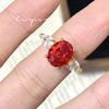 Popular Anillo Chino Rojo Chapado en Oro con Diamante y Rubí Simulado Huevo de Paloma Anillo de Boda Anillo para Mujer Clásico Retro Francés