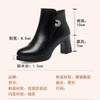 Botas de mãe femininas plus size com forro de lã e salto grosso, zíper lateral estável, elegantes, strass, couro macio, botas de meia-idade