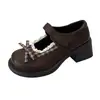 Zapatos Mary Jane con Cuadros Patchwork Encaje y Moño Estilo Lindo para Mujer 2026 Otoño Nuevos Zapatos Pequeños de Cuero Estilo Universitario