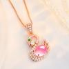 Colgante de cisne de cristal rosa chapado en oro rosa, gran oferta, colgante de cisne de jaspe con piedra de hibisco de imitación, collar de plata, colgante de ganso de diamantes