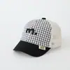Gorra de Béisbol Infantil con Bloques de Color, Estilo Coreano, Elegante Gorra con Visera de Media Malla y Estampado de Houndstooth, Gorra de Sol de Moda para Bebé de Verano, Transfronterizo