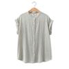 Camisa de Algodón sin Estampar de Hilo Doble de Manga Corta para Mujer Cuello Vertical Casual Artístico Adelgazante Nueva de Verano 2024