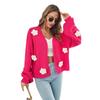 Suéter de punto suelto con mangas abullonadas y bordado tridimensional de flores para mujer, estilo industrial pesado, otoño e invierno, estilo europeo y americano.