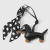Nova Moda Retrô Fofa Multicor Couro Cachorrinho Dachshund Bolinhas Lenço de Seda Chaveiro Tecido Pingente de Bolsa