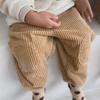 Calça de Veludo Grossa Estilo Coreano Ins para Bebês e Crianças, Calça Casual de Algodão com Patchwork Estilo Ocidental para Primavera e Outono