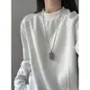 Camiseta de manga larga estilo americano, corte limpio, unisex, corte holgado, tela de peso pesado, diseño de hombro regular, top básico versátil, cuello pequeño simple, sudadera