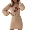 Transfronterizo 2023 Invierno caliente nuevo estampado navideño ajustado tubo manga de farol manga larga vestido navideño europeo y americano