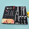Set de cuchillos de cocina en stock 238A Patrón de Ola Negra Mango de Herradura Juego de Seis Piezas Acero Inoxidable Cuchillo de Cocina Cuchillo para Cortar Carne